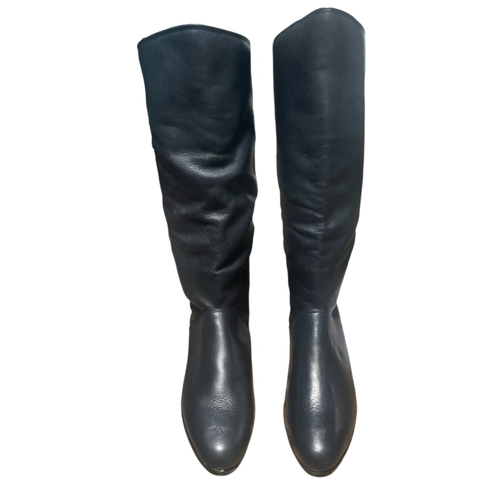 Vtg Y2K Leather Pirate Slouchy Pull On Round Toe Block Heel Navy Boots 8W Indie